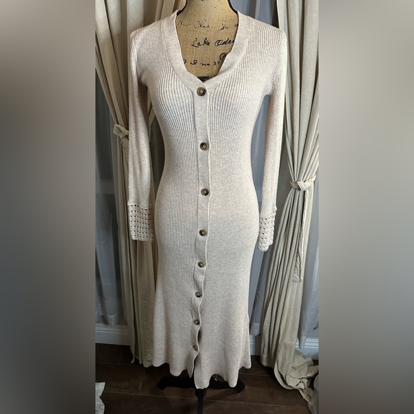 Jason Wu Collective Cardigan Sweater Dress Button Up Beige Ribbed Knit Size XS - Picture 3 of 13